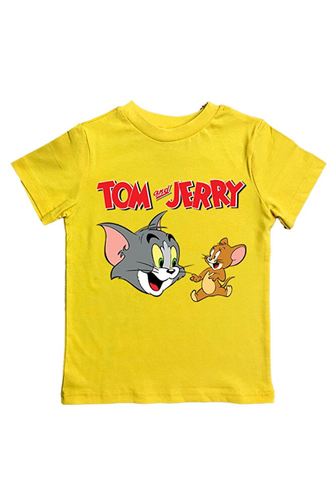 Tom & Jerry baskılı pamuklu penye kumaş yazlık çocuk tişört
