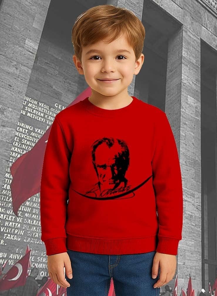 Unisex Ay Yıldızlı 19 Mayıs 29 Ekim 23 Nisan 10 Kasım Atatürk Çocuk 3 İplik Şardonlu Sweatshirt