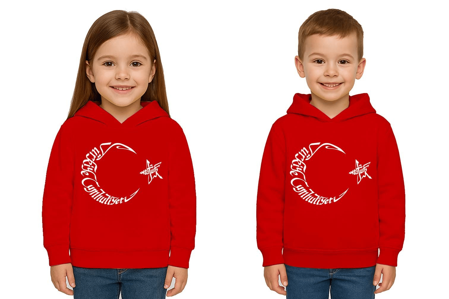 Unisex Ay Yıldızlı 19 Mayıs 29 Ekim 23 Nisan 10 Kasım Atatürk Çocuk Kapüşonlu Sweatshirt