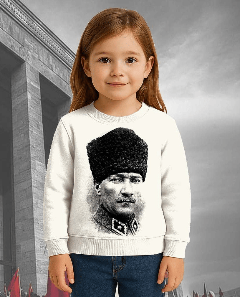 Unisex Ay Yıldızlı 19 Mayıs 29 Ekim 23 Nisan 10 Kasım Atatürk Çocuk 3 İplik Şardonlu Sweatshirt