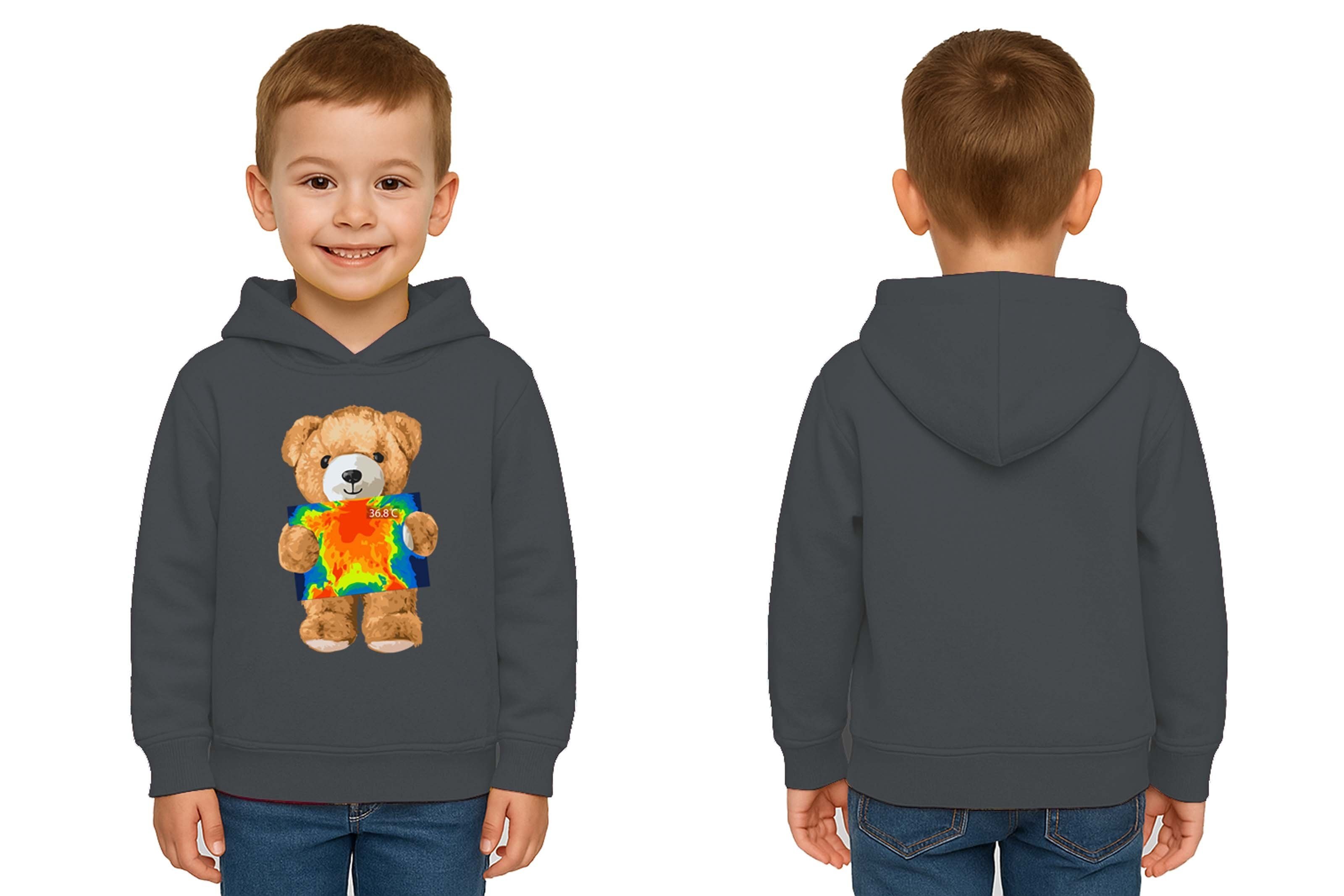 Unisex ayıcık bear Baskılı Çocuk Kapşonlu Swaetshirt 3 İplik Şardonlu