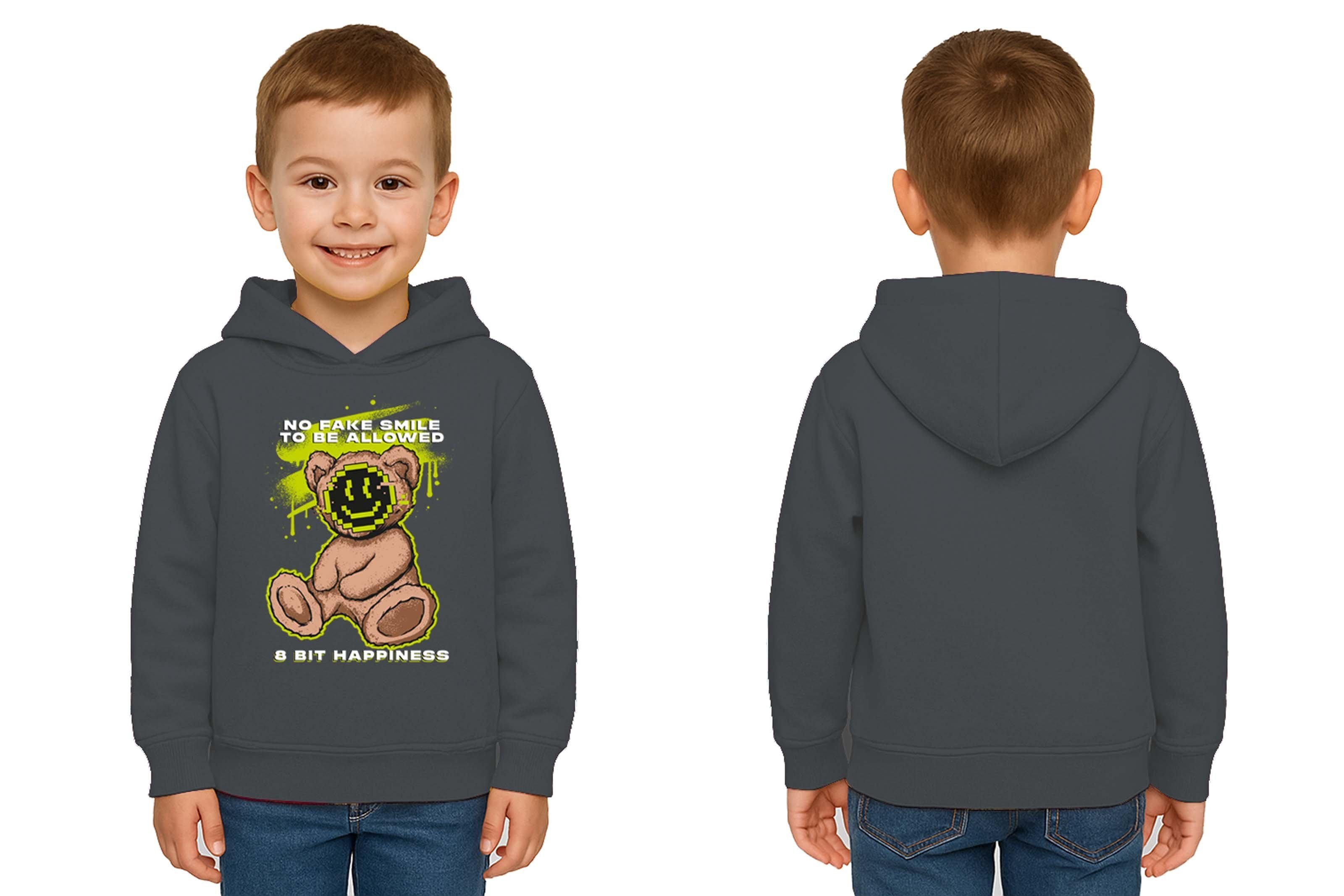 Unisex ayıcık bear Baskılı Çocuk Swaetshirt Kapşonlu 3 İplik Şardonlu