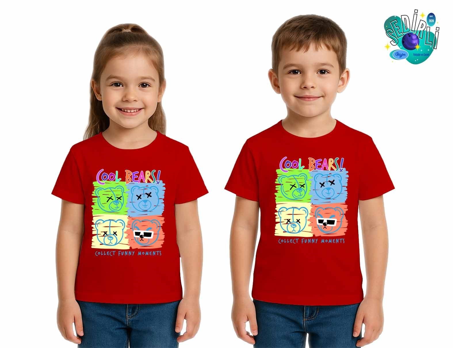 Unisex Ayıcık Bear Baskılı Çocuk Tişört pamuklu penye kumaş