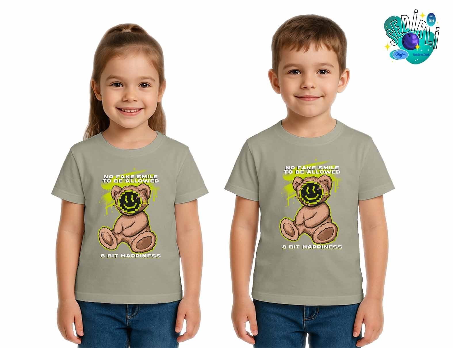 Unisex Ayıcık Bear Baskılı Çocuk Tişört pamuklu penye kumaş