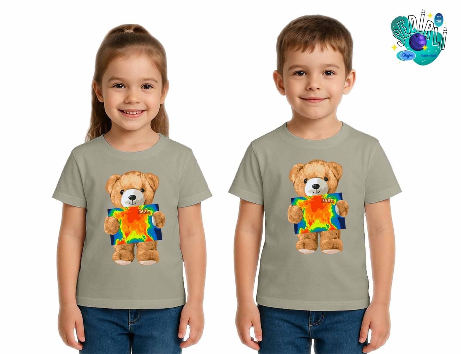 Unisex Ayıcık Bear Baskılı Çocuk Tişört pamuklu penye kumaş