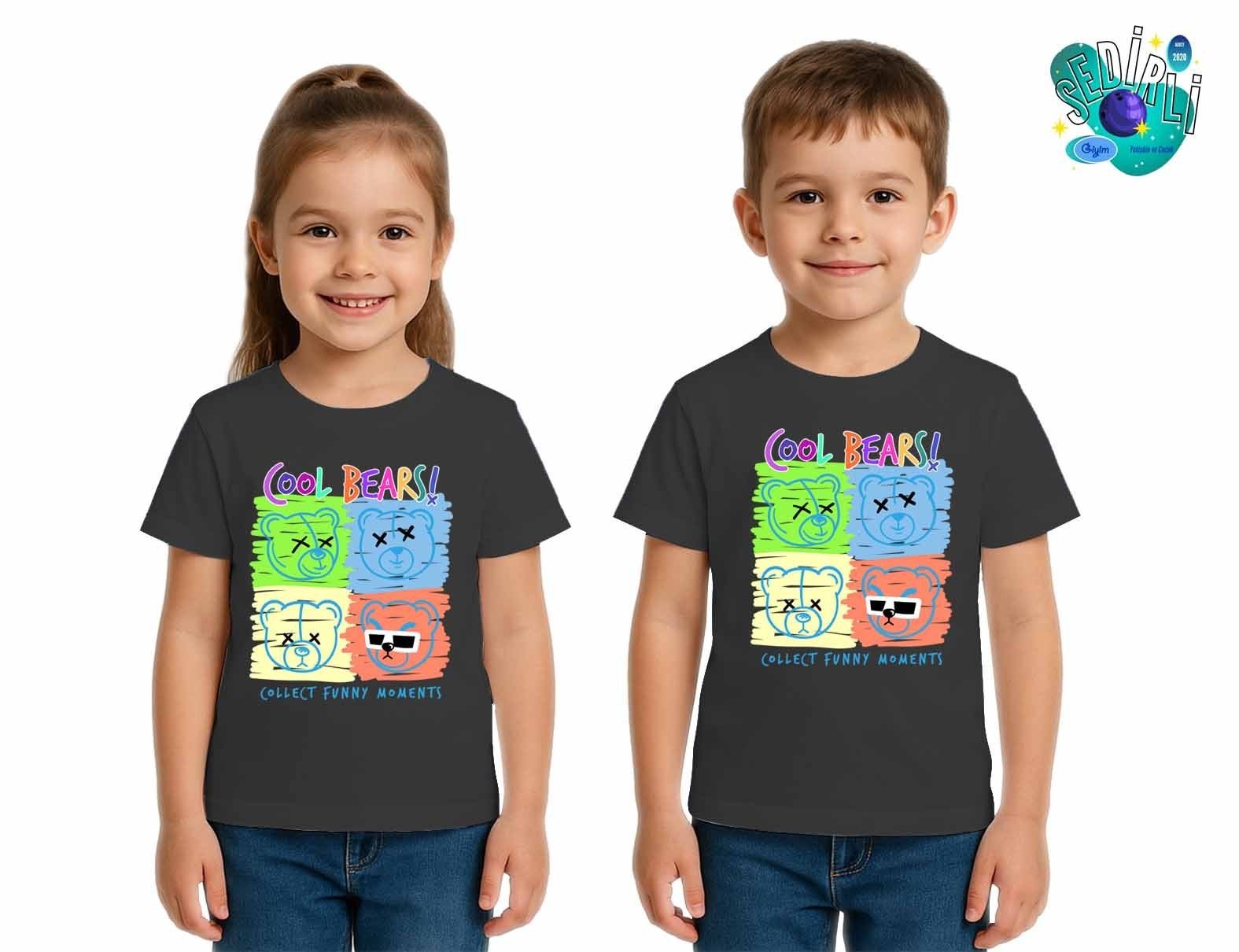 Unisex Ayıcık Bear Baskılı Çocuk Tişört pamuklu penye kumaş