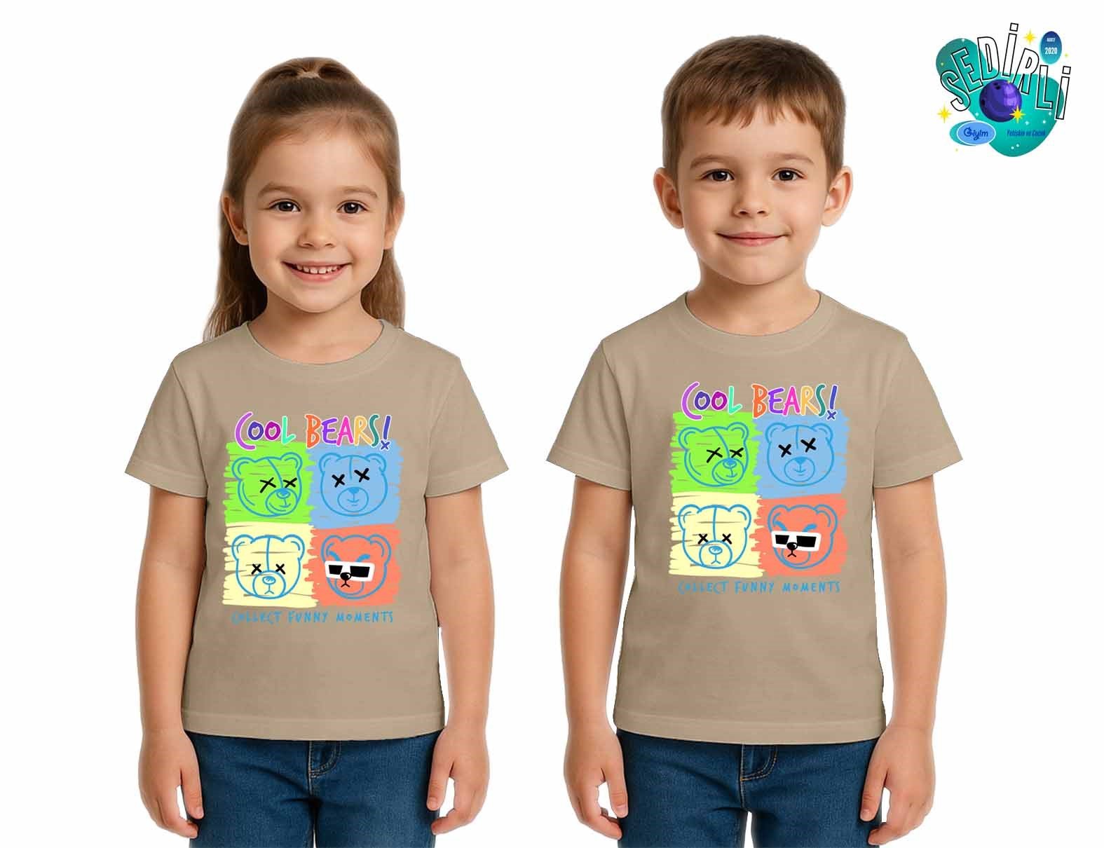 Unisex Ayıcık Bear Baskılı Çocuk Tişört pamuklu penye kumaş
