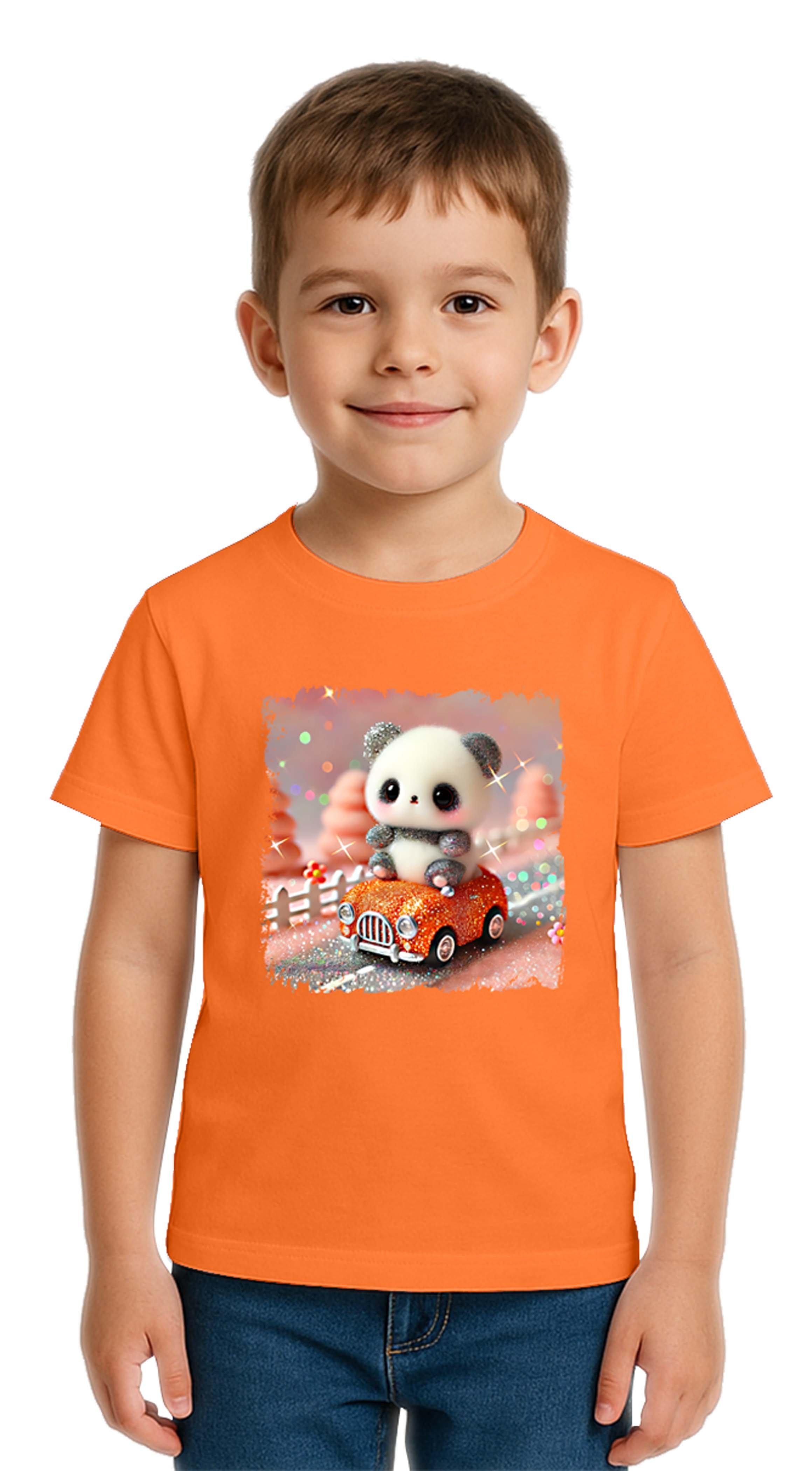 Unisex Ayıcık Panda baskılı Çocuk Tişört pamuklu penye kumaş