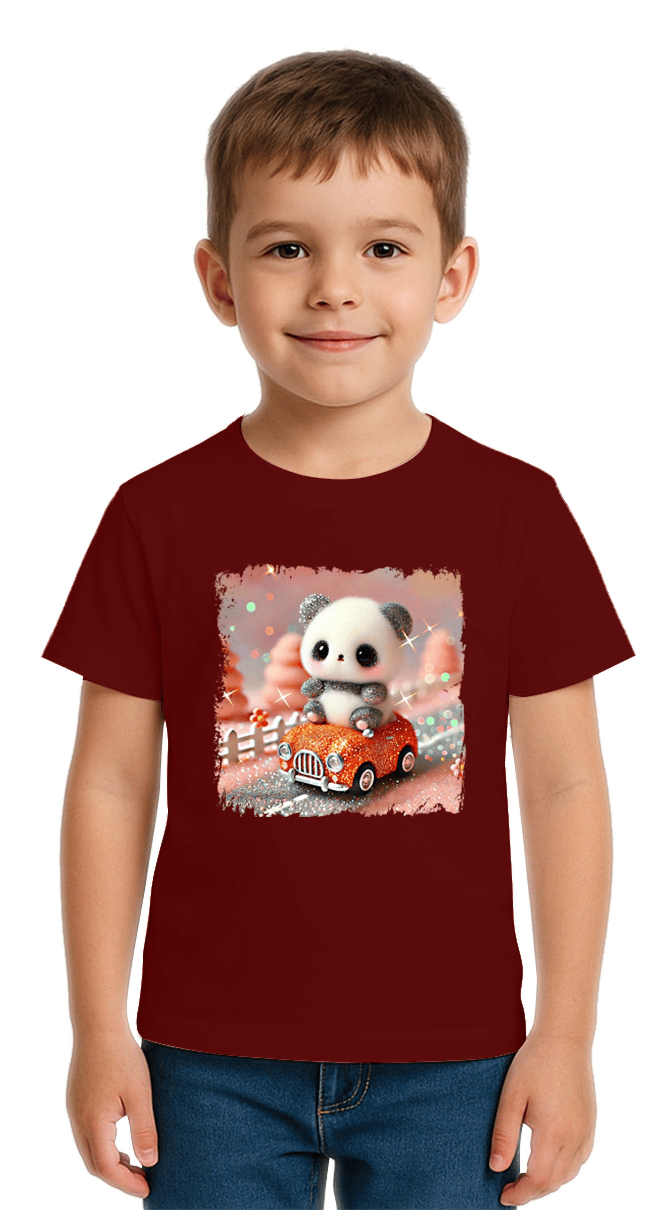 Unisex Ayıcık Panda baskılı Çocuk Tişört pamuklu penye kumaş