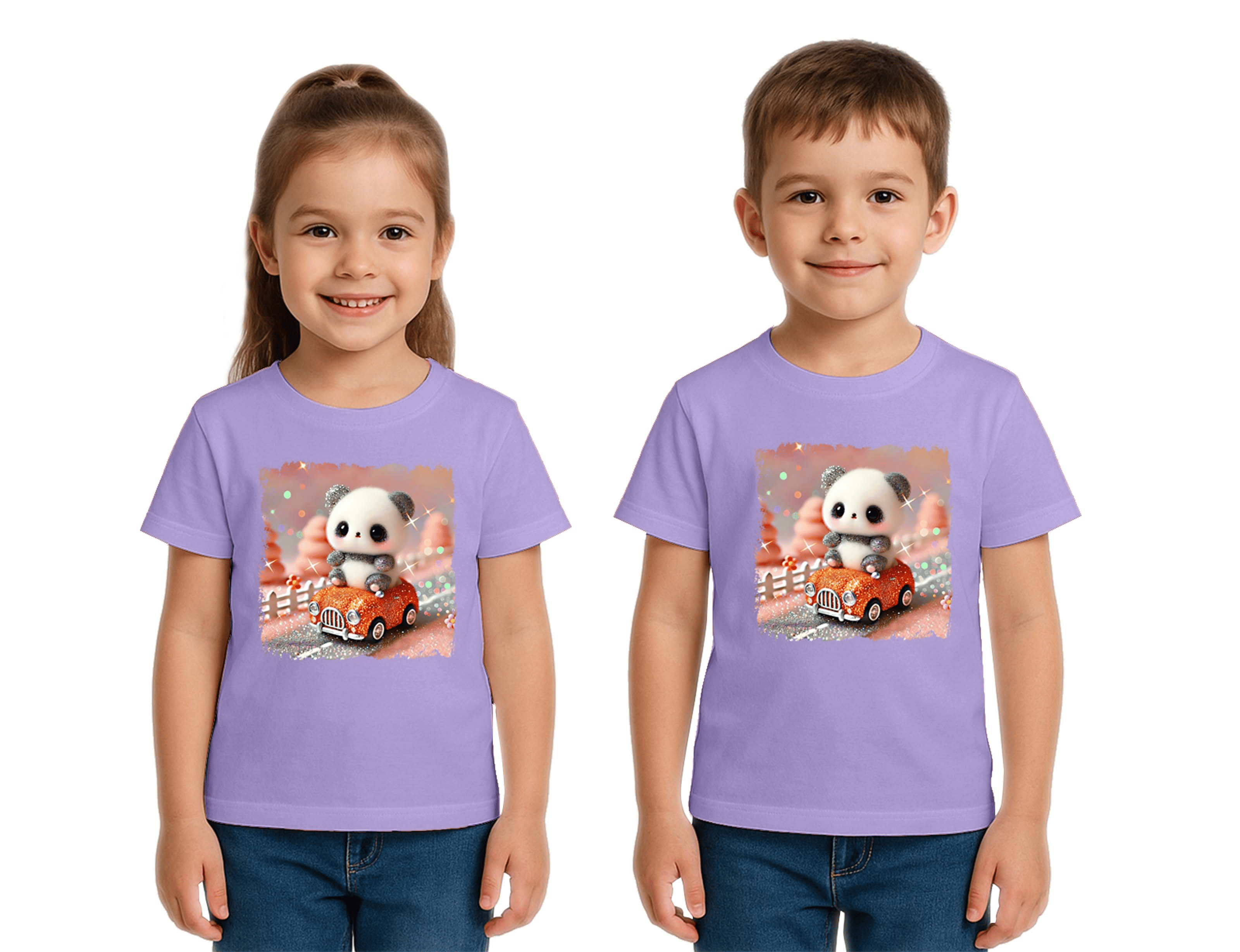 Unisex Ayıcık Panda baskılı Çocuk Tişört pamuklu penye kumaş