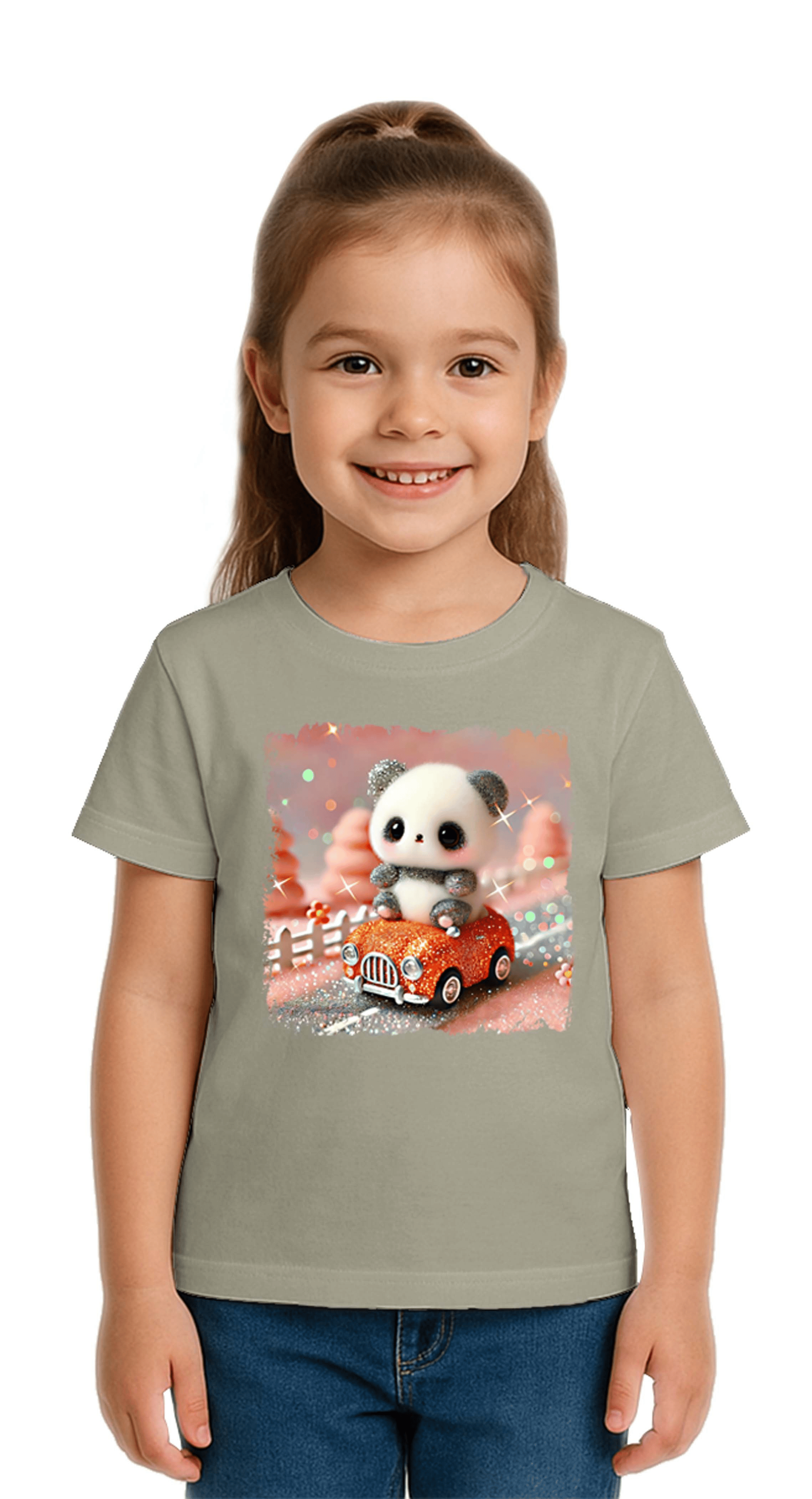 Unisex Ayıcık Panda baskılı Çocuk Tişört pamuklu penye kumaş