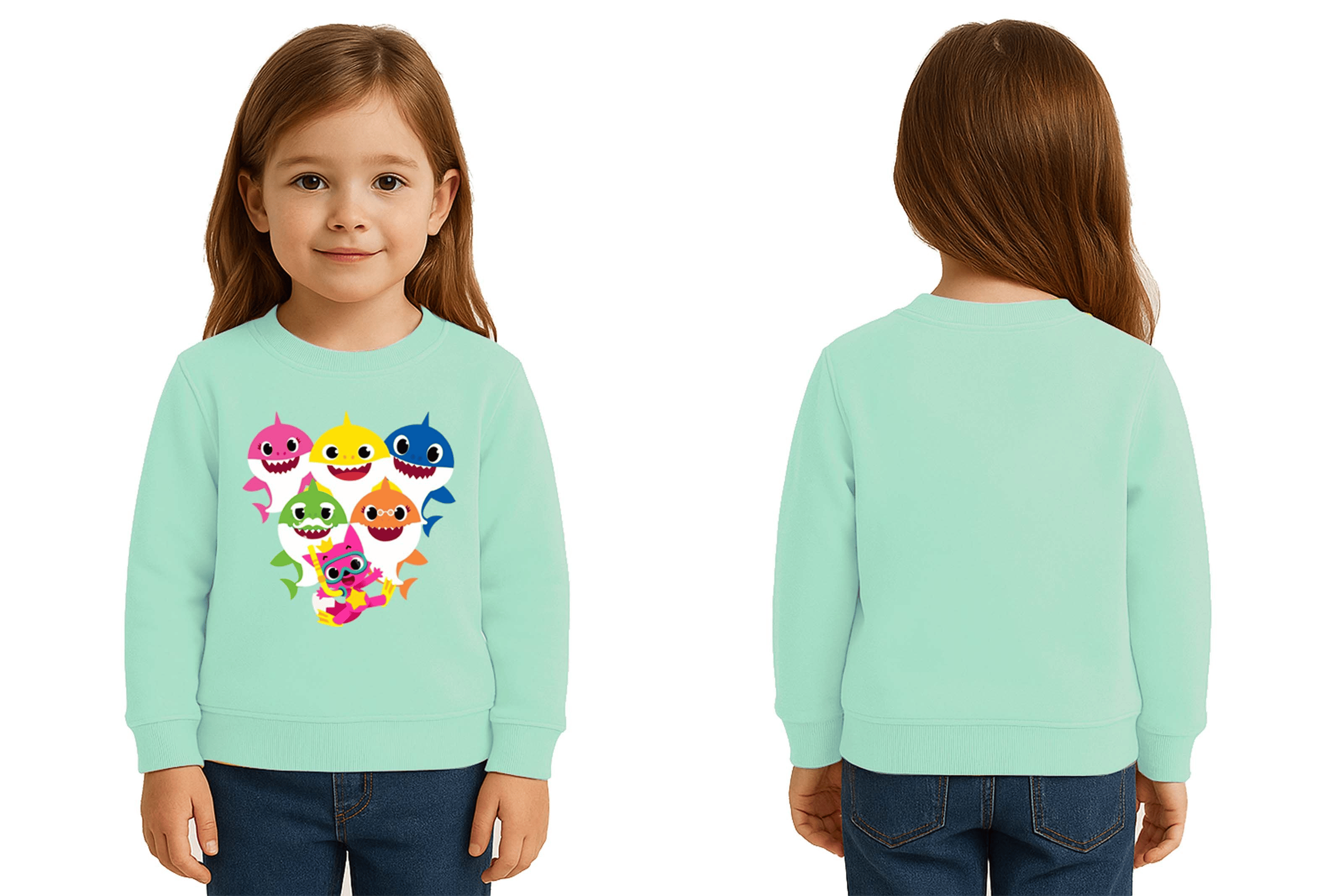 Unisex baby shark Baskılı Çocuk Swaetshirt 3 İplik Şardonlu