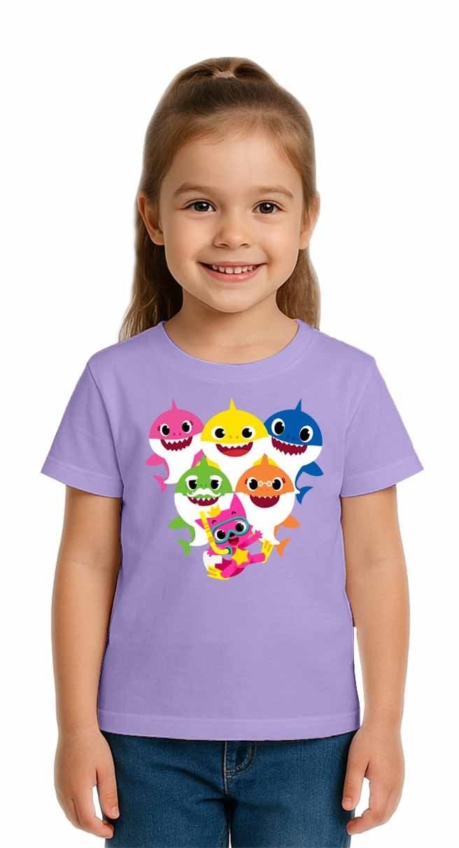 Unisex Baby Shark Baskılı Çocuk Tişört pamuklu penye kumaş