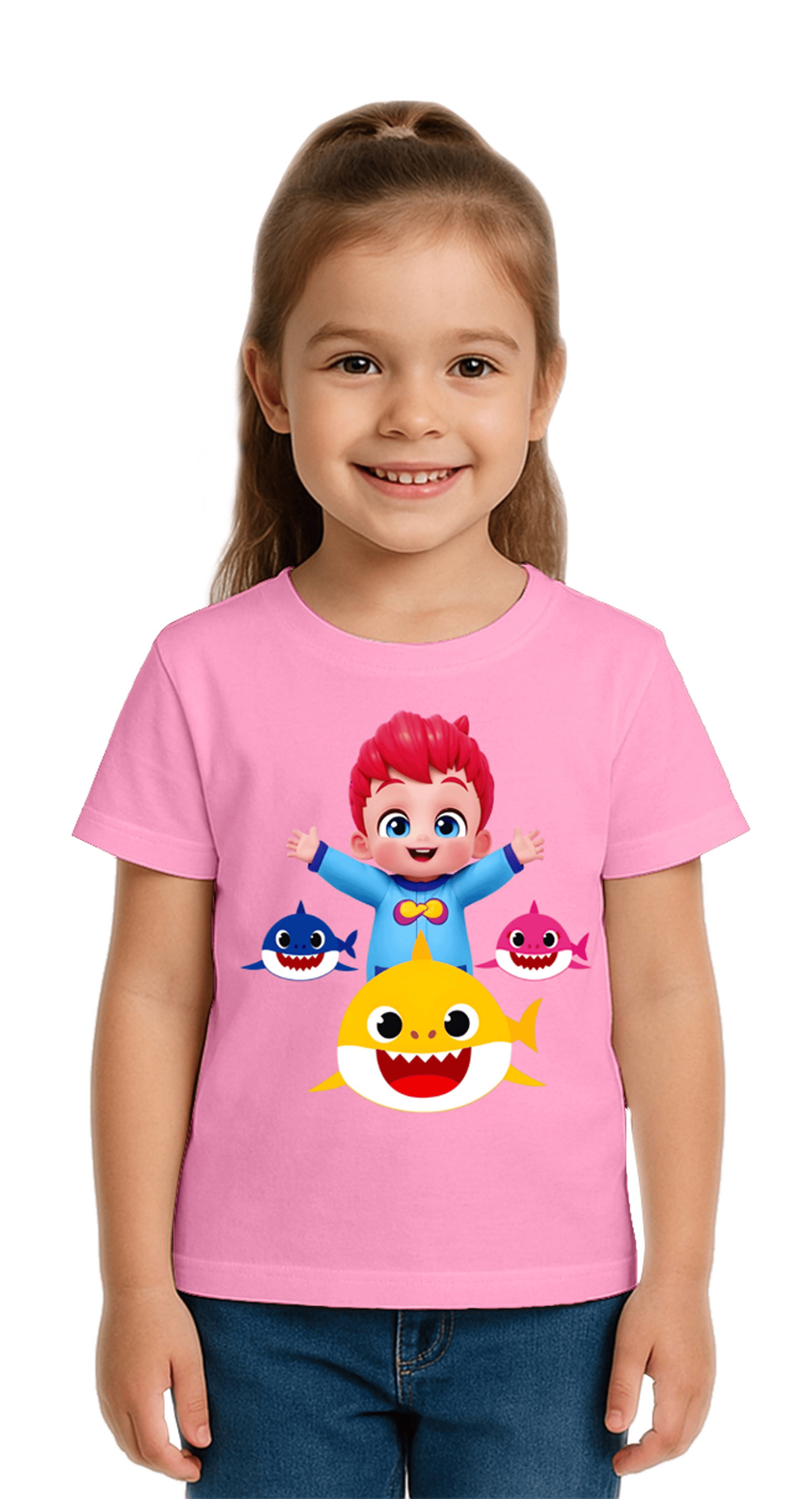 Unisex Baby Shark  Baskılı Çocuk Tişört pamuklu penye kumaş