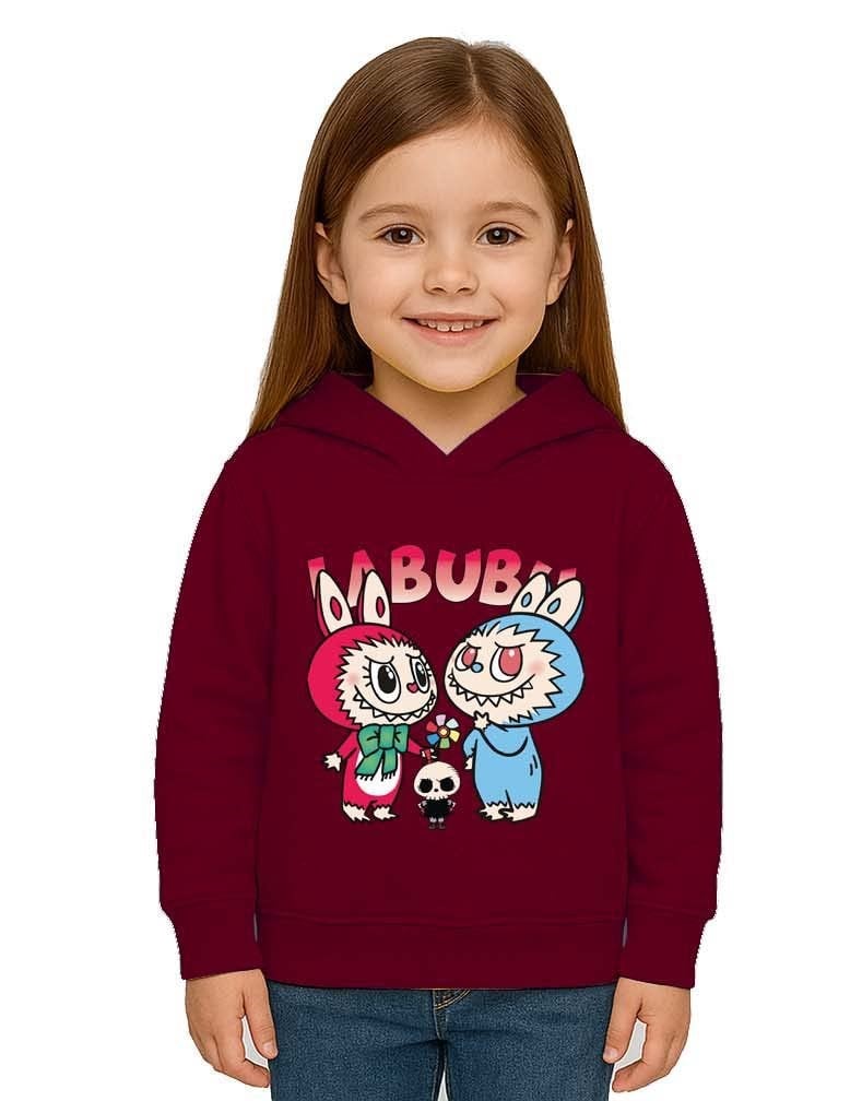 Unisex Baskılı Çocuk Swaetshirt Kapüşonlu 3 İplik Şardonlu Labubu