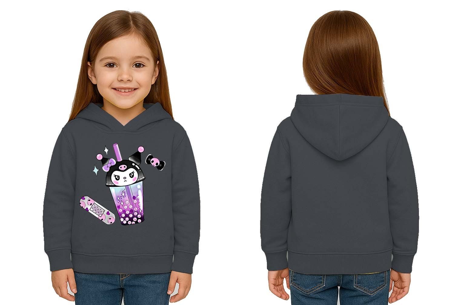 Unisex Baskılı Çocuk Swaetshirt Kapüşonlu 3 İplik Şardonlu Kuromi baskılı