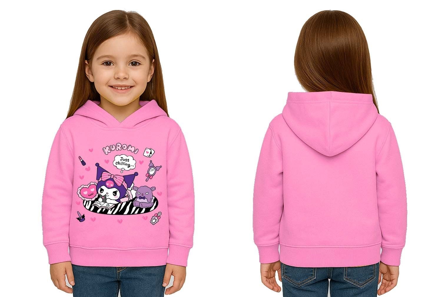 Unisex Baskılı Çocuk Swaetshirt Kapüşonlu 3 İplik Şardonlu Kuromi baskılı