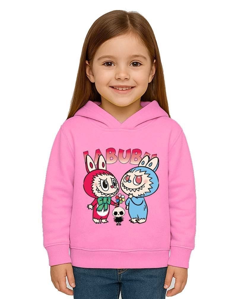 Unisex Baskılı Çocuk Swaetshirt Kapüşonlu 3 İplik Şardonlu Labubu