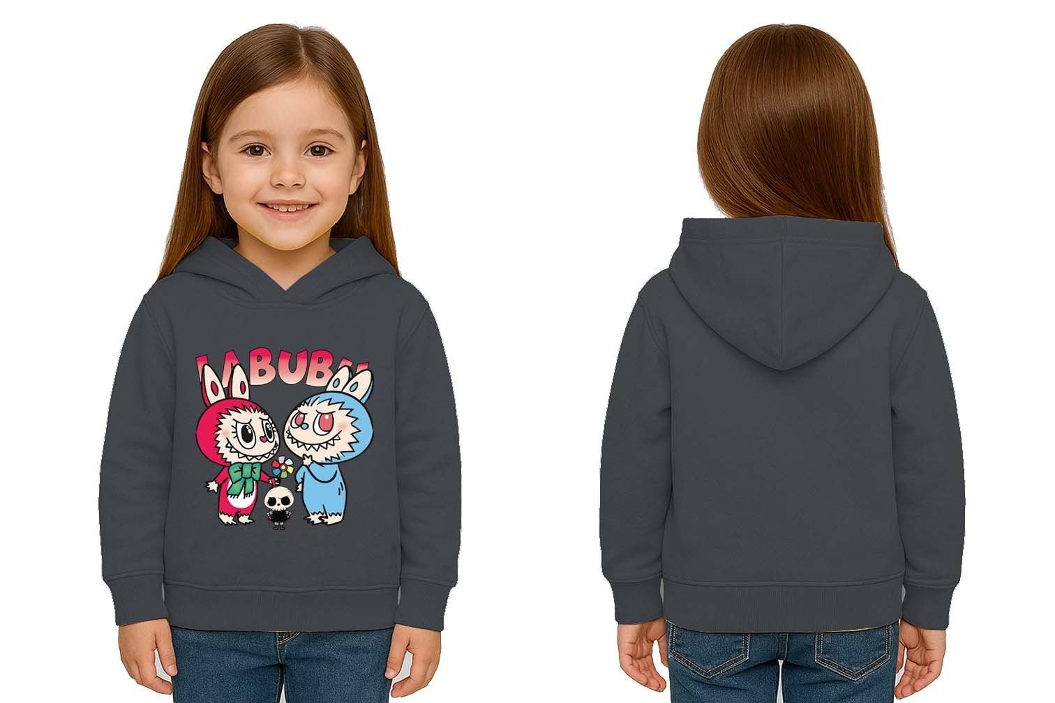 Unisex Baskılı Çocuk Swaetshirt Kapüşonlu 3 İplik Şardonlu Labubu