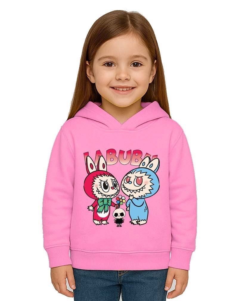 Unisex Baskılı Çocuk Swaetshirt Kapüşonlu 3 İplik Şardonlu Labubu