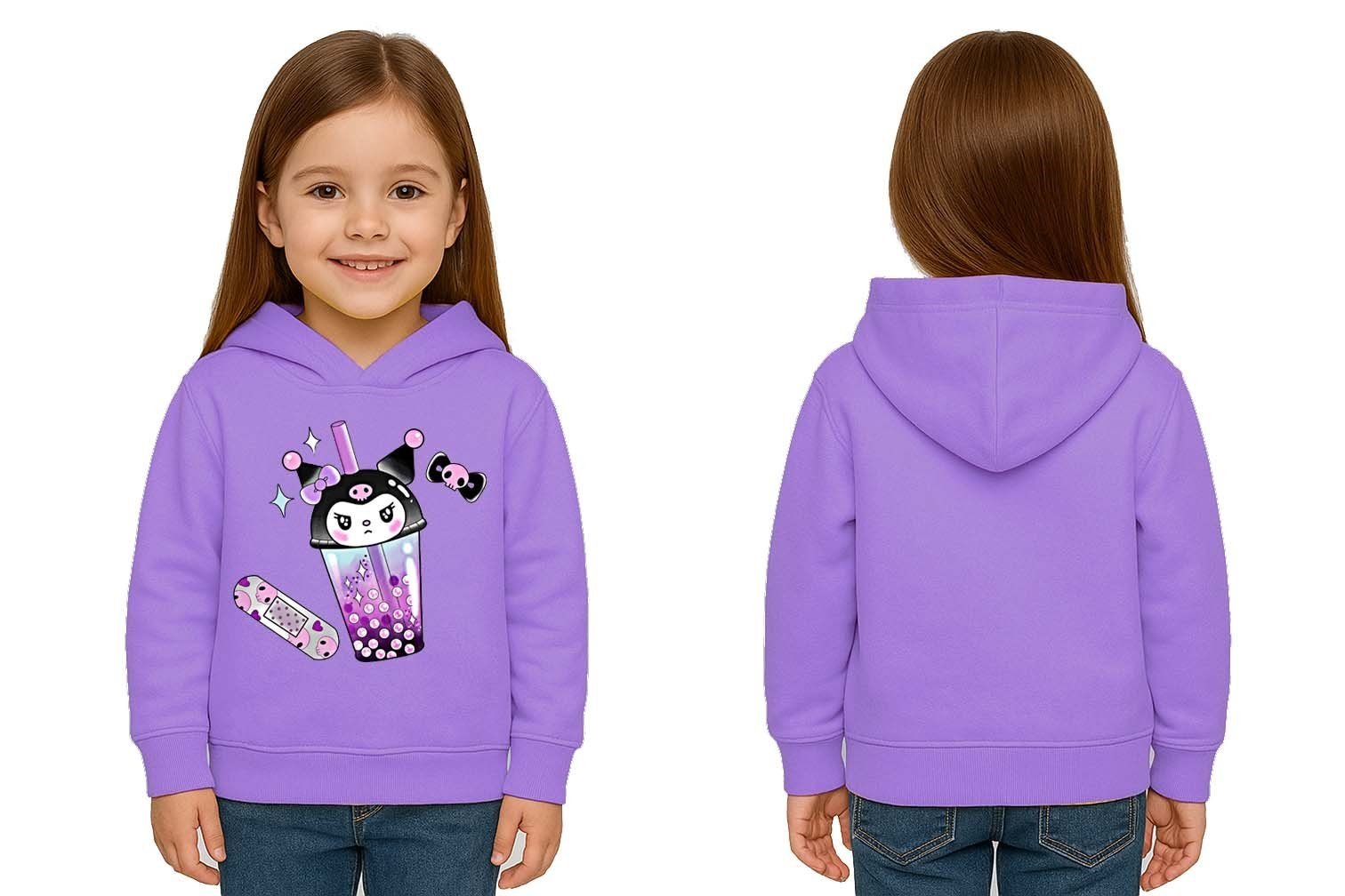 Unisex Baskılı Çocuk Swaetshirt Kapüşonlu 3 İplik Şardonlu Kuromi baskılı