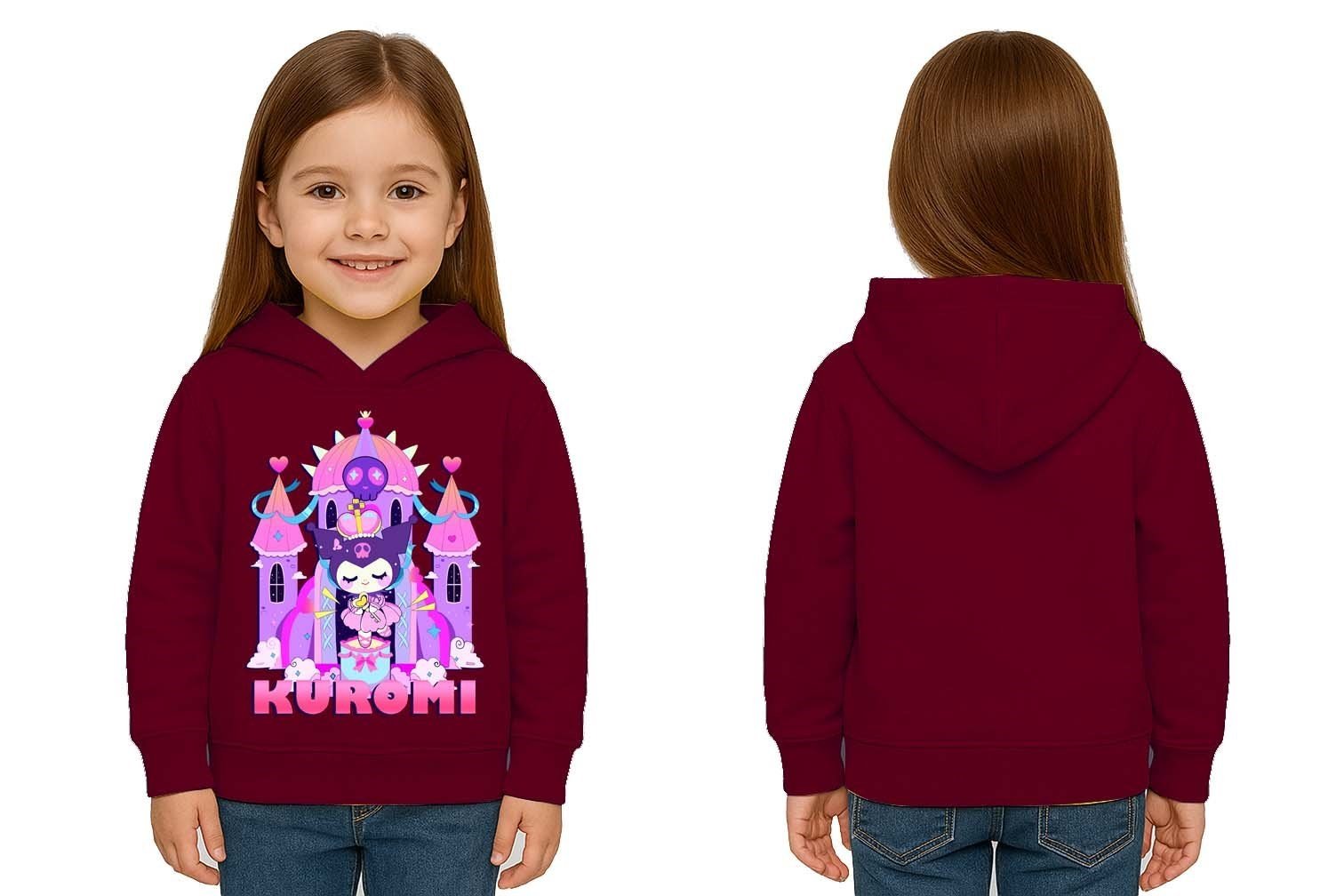 Unisex Baskılı Çocuk Swaetshirt Kapüşonlu 3 İplik Şardonlu Kuromi baskılı