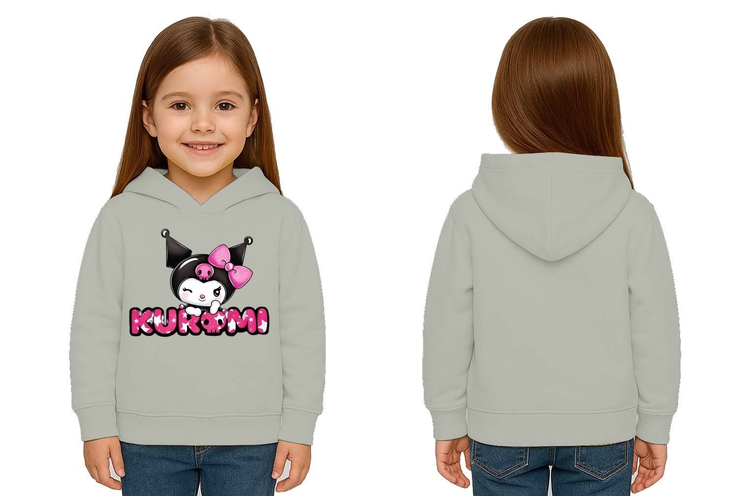 Unisex Baskılı Çocuk Swaetshirt Kapüşonlu 3 İplik Şardonlu Kuromi baskılı