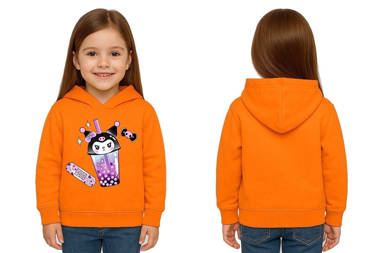 Unisex Baskılı Çocuk Swaetshirt Kapüşonlu 3 İplik Şardonlu Kuromi baskılı