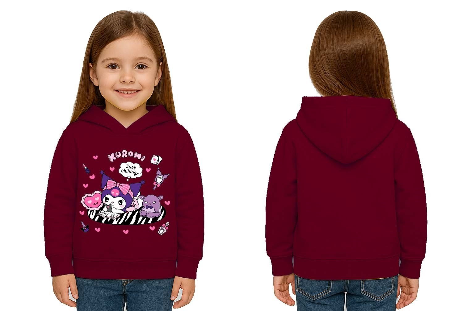 Unisex Baskılı Çocuk Swaetshirt Kapüşonlu 3 İplik Şardonlu Kuromi baskılı