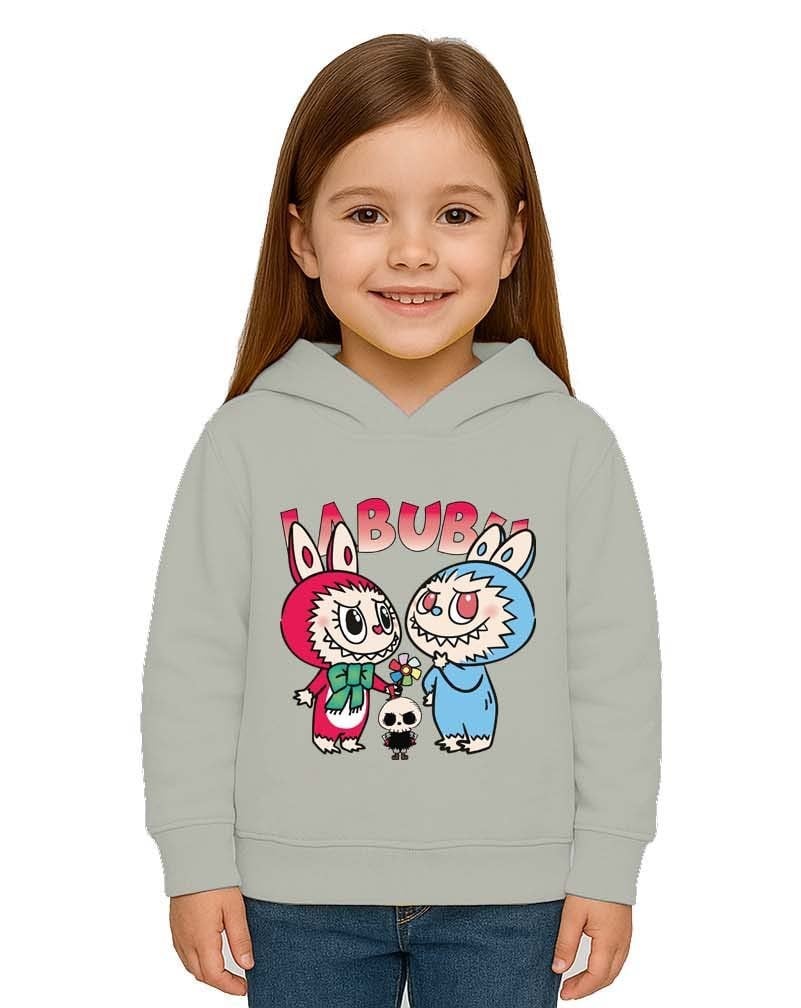 Unisex Baskılı Çocuk Swaetshirt Kapüşonlu 3 İplik Şardonlu Labubu