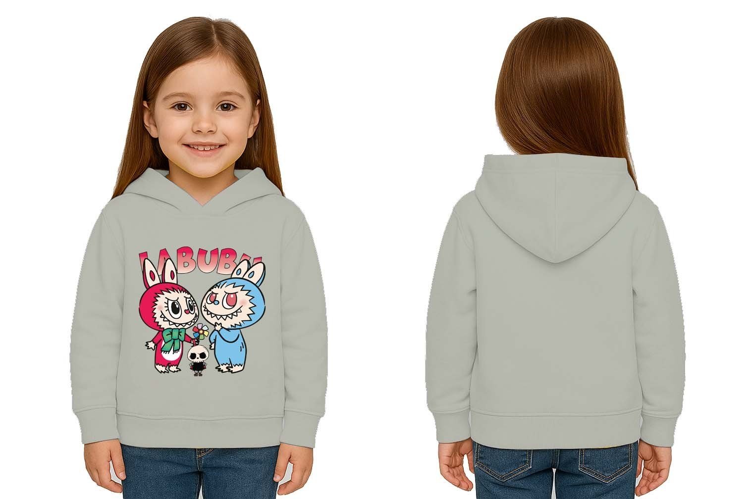 Unisex Baskılı Çocuk Swaetshirt Kapüşonlu 3 İplik Şardonlu Labubu