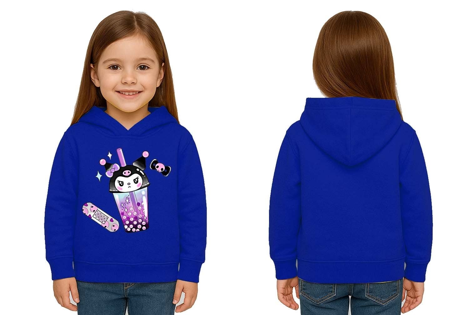 Unisex Baskılı Çocuk Swaetshirt Kapüşonlu 3 İplik Şardonlu Kuromi baskılı