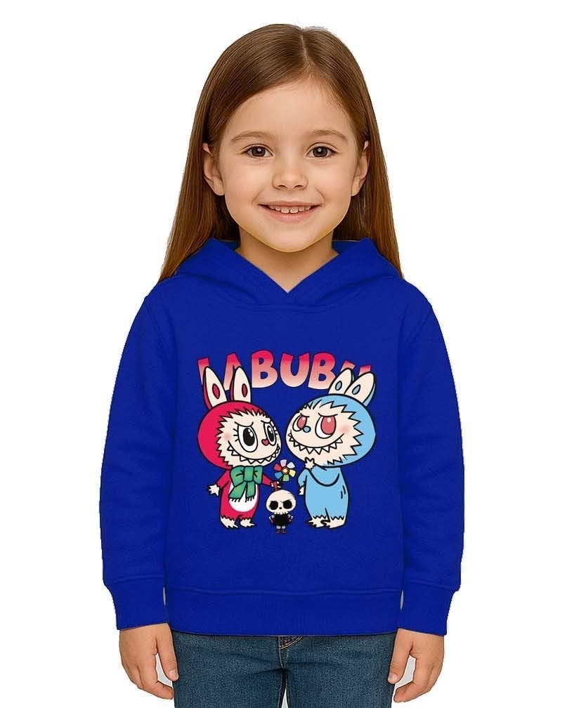 Unisex Baskılı Çocuk Swaetshirt Kapüşonlu 3 İplik Şardonlu Labubu