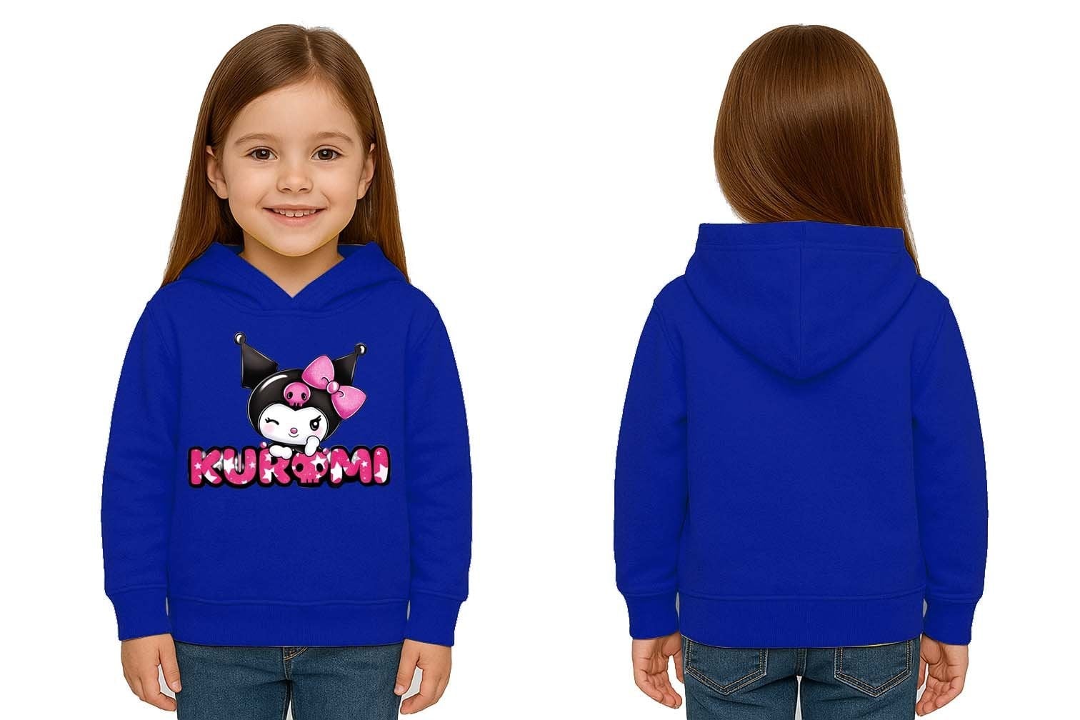 Unisex Baskılı Çocuk Swaetshirt Kapüşonlu 3 İplik Şardonlu Kuromi baskılı