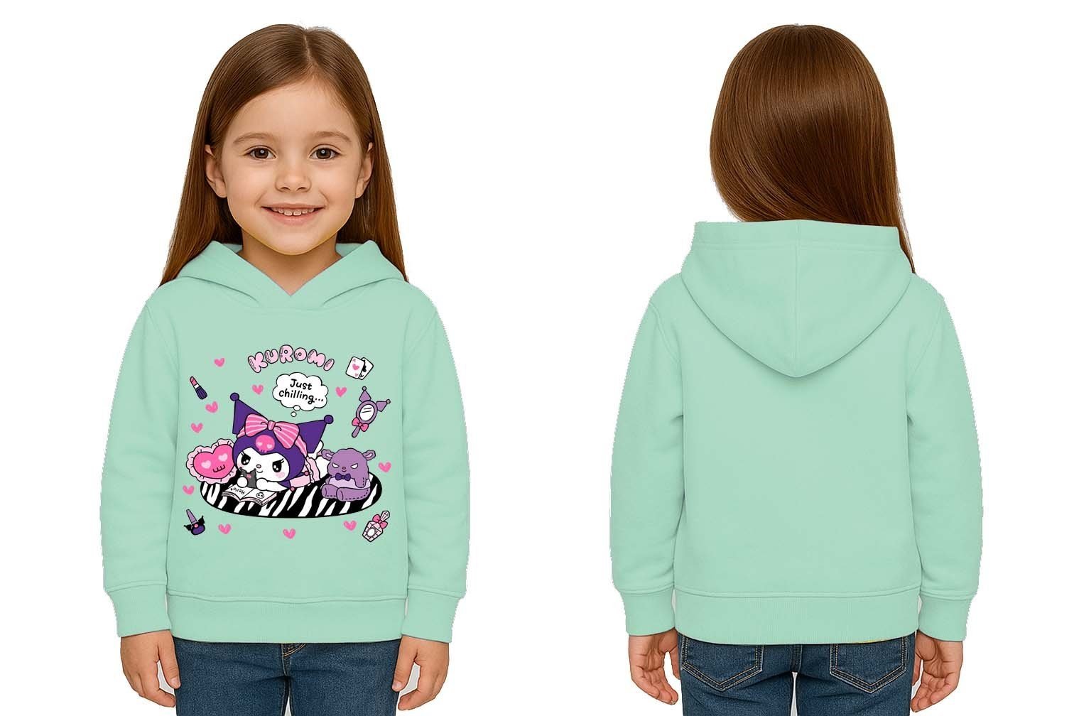 Unisex Baskılı Çocuk Swaetshirt Kapüşonlu 3 İplik Şardonlu Kuromi baskılı