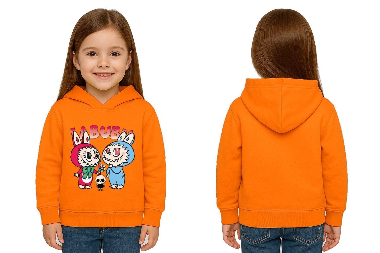 Unisex Baskılı Çocuk Swaetshirt Kapüşonlu 3 İplik Şardonlu Labubu