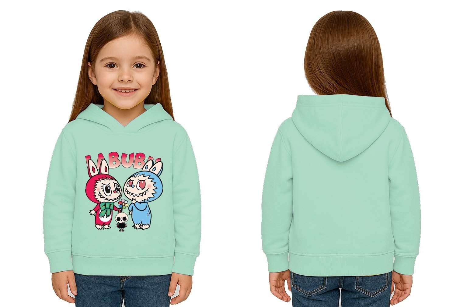 Unisex Baskılı Çocuk Swaetshirt Kapüşonlu 3 İplik Şardonlu Labubu