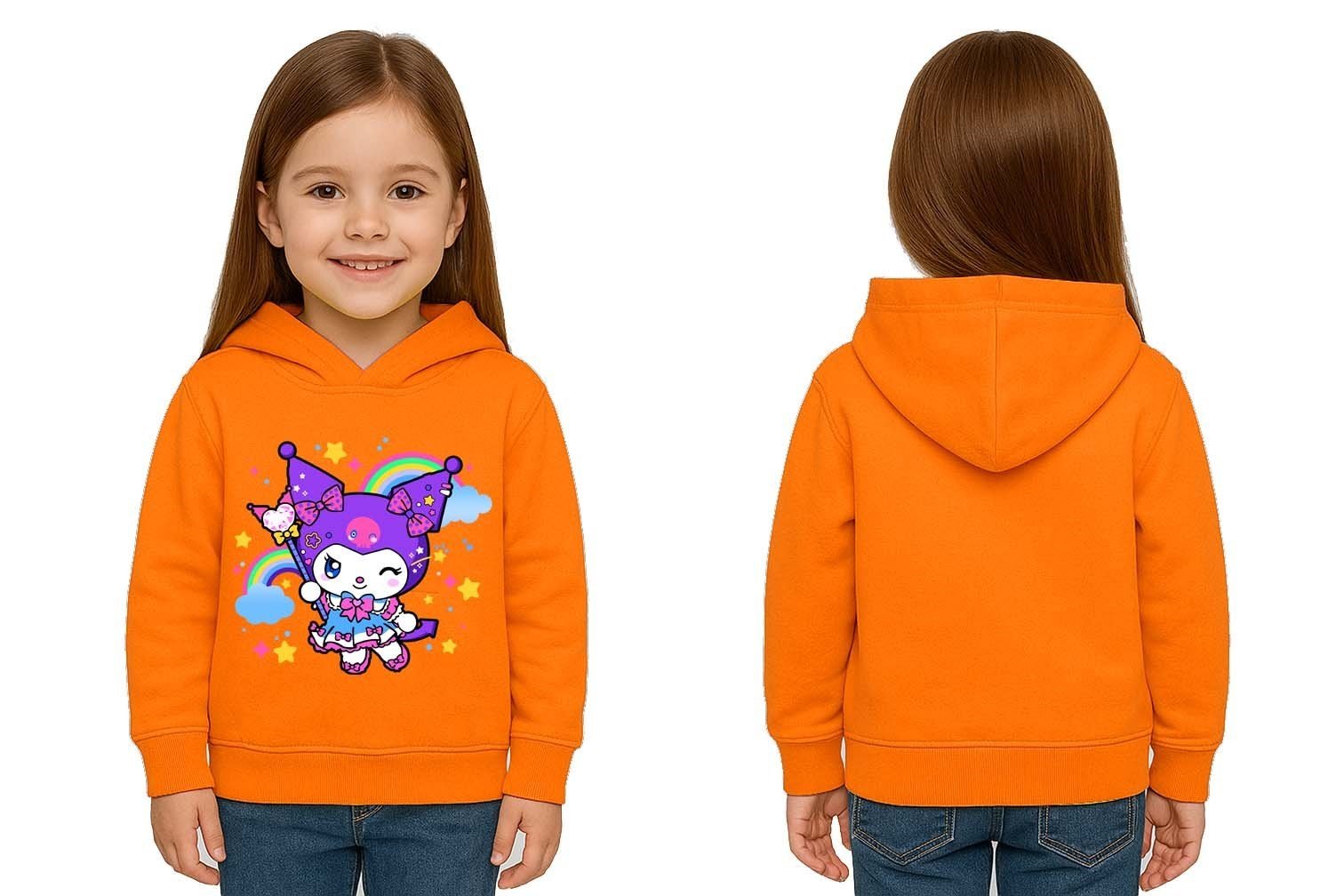 Unisex Baskılı Çocuk Swaetshirt Kapüşonlu 3 İplik Şardonlu Kuromi baskılı