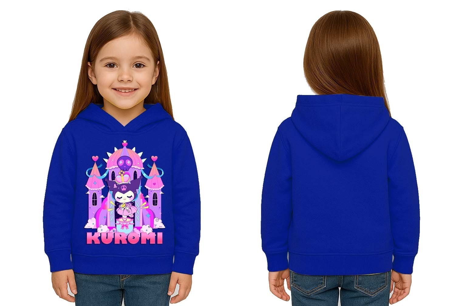 Unisex Baskılı Çocuk Swaetshirt Kapüşonlu 3 İplik Şardonlu Kuromi baskılı