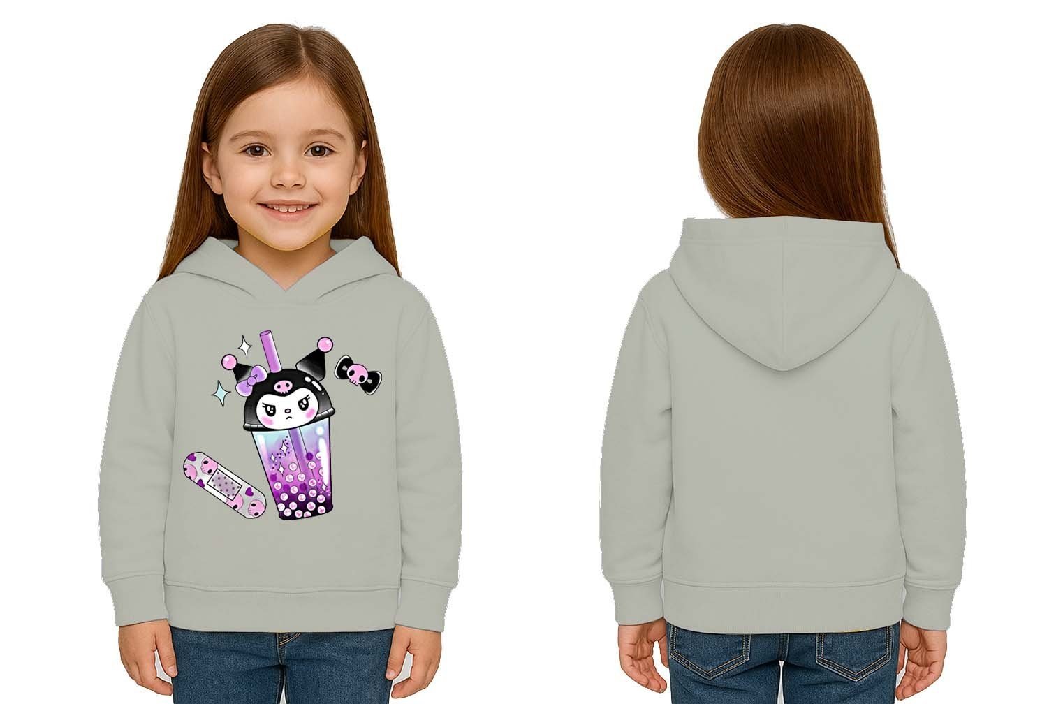 Unisex Baskılı Çocuk Swaetshirt Kapüşonlu 3 İplik Şardonlu Kuromi baskılı