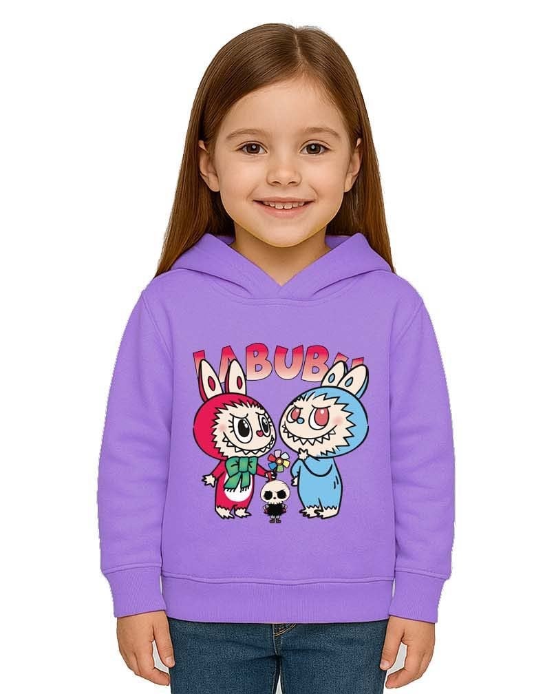 Unisex Baskılı Çocuk Swaetshirt Kapüşonlu 3 İplik Şardonlu Labubu