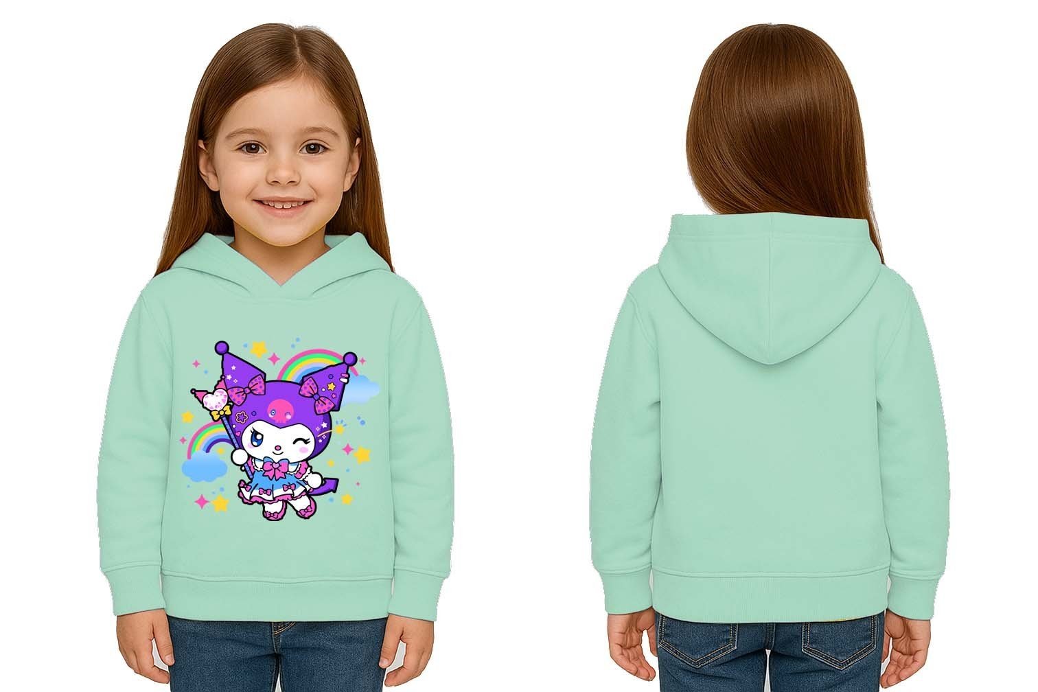 Unisex Baskılı Çocuk Swaetshirt Kapüşonlu 3 İplik Şardonlu Kuromi baskılı