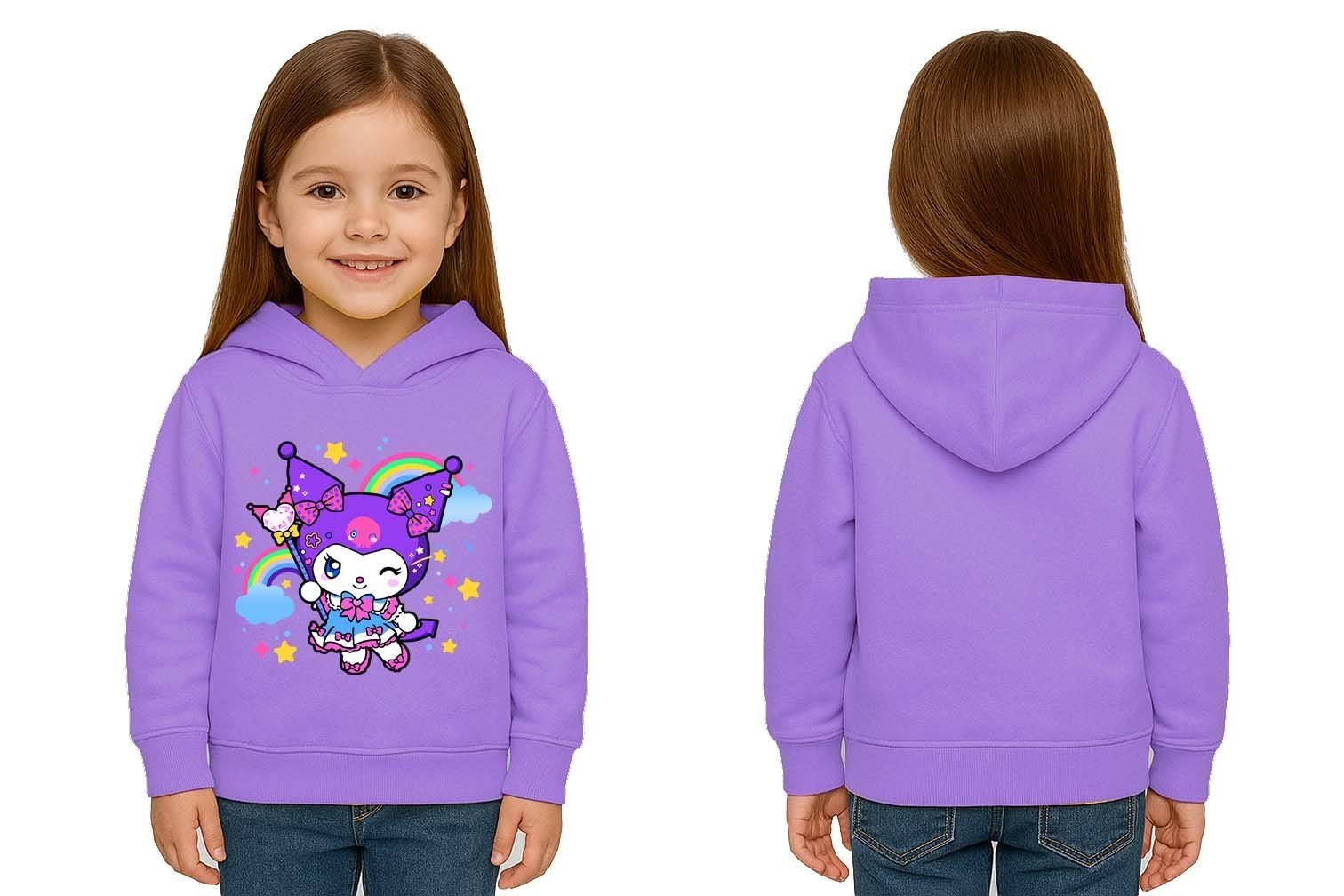 Unisex Baskılı Çocuk Swaetshirt Kapüşonlu 3 İplik Şardonlu Kuromi baskılı
