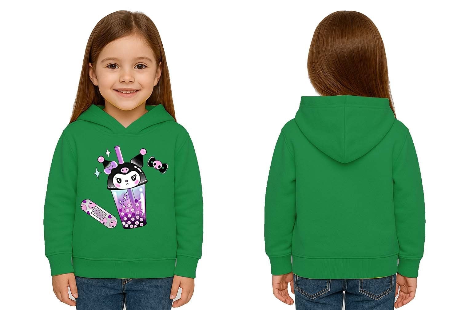 Unisex Baskılı Çocuk Swaetshirt Kapüşonlu 3 İplik Şardonlu Kuromi baskılı