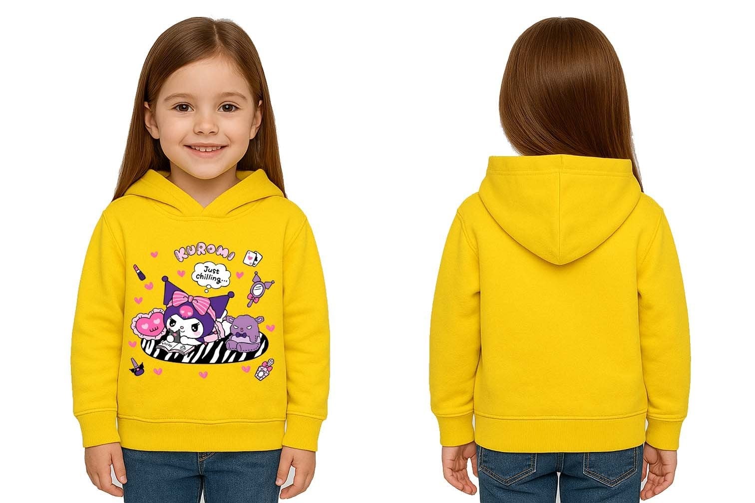 Unisex Baskılı Çocuk Swaetshirt Kapüşonlu 3 İplik Şardonlu Kuromi baskılı