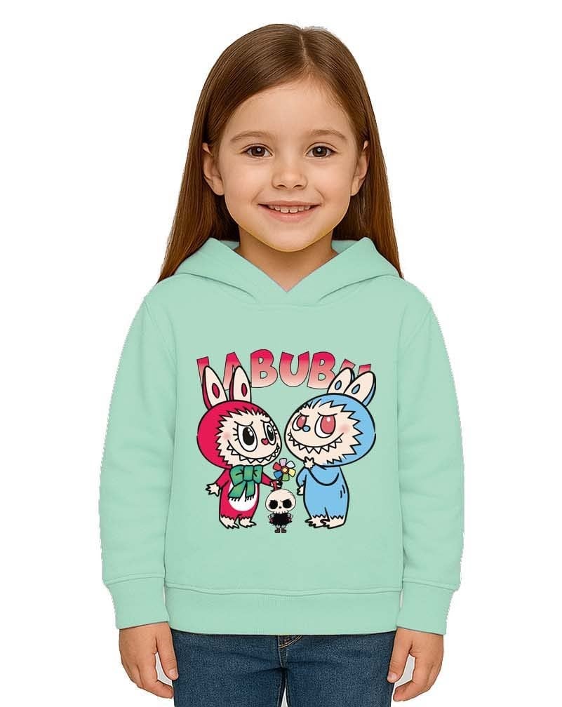 Unisex Baskılı Çocuk Swaetshirt Kapüşonlu 3 İplik Şardonlu Labubu