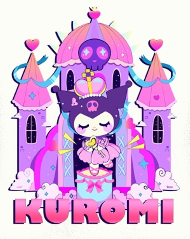 Unisex Baskılı Çocuk Swaetshirt Kapüşonlu 3 İplik Şardonlu Kuromi baskılı
