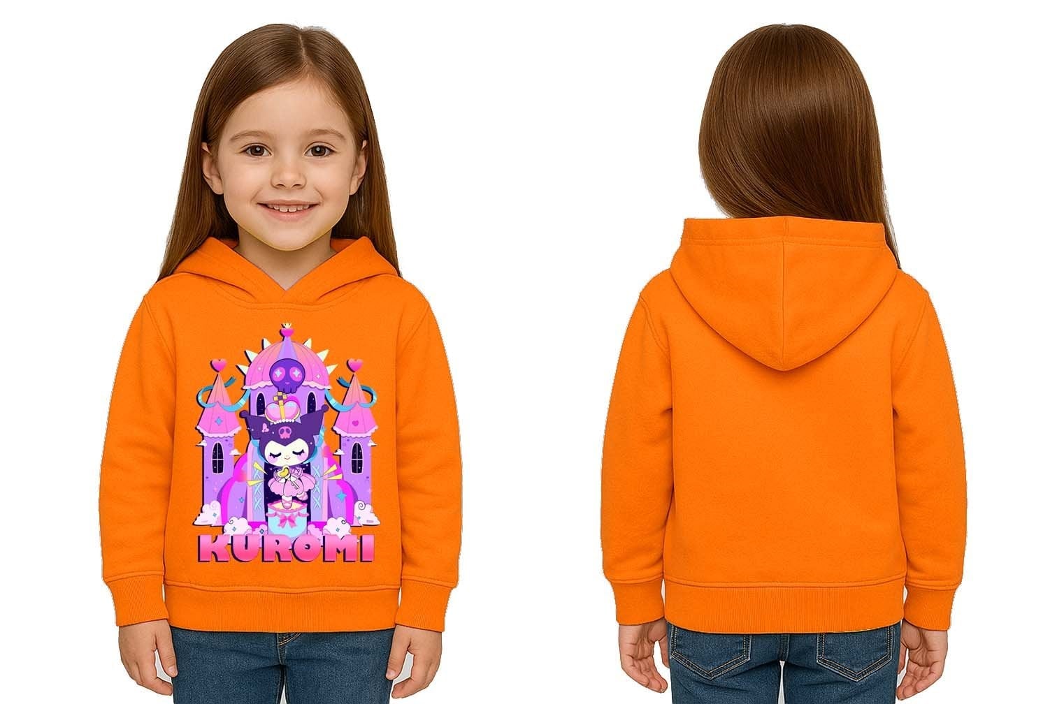 Unisex Baskılı Çocuk Swaetshirt Kapüşonlu 3 İplik Şardonlu Kuromi baskılı