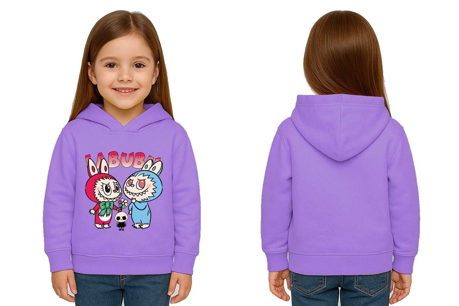 Unisex Baskılı Çocuk Swaetshirt Kapüşonlu 3 İplik Şardonlu Labubu