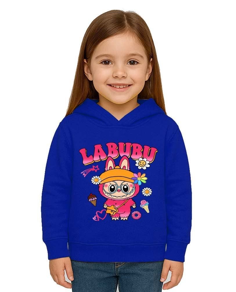 Unisex Baskılı Çocuk Swaetshirt Labubu Baskılı Kapüşonlu 3 İplik Şardonlu